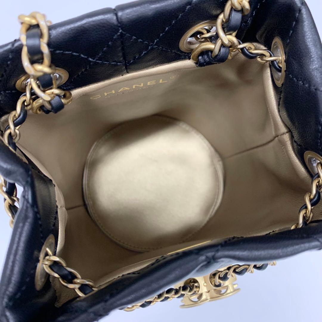 Chanel CC Logo Lambskin Chain Drawstring Shoulder Bag Black — view 6