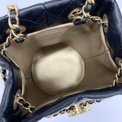 Chanel CC Logo Lambskin Chain Drawstring Shoulder Bag Black — view 6