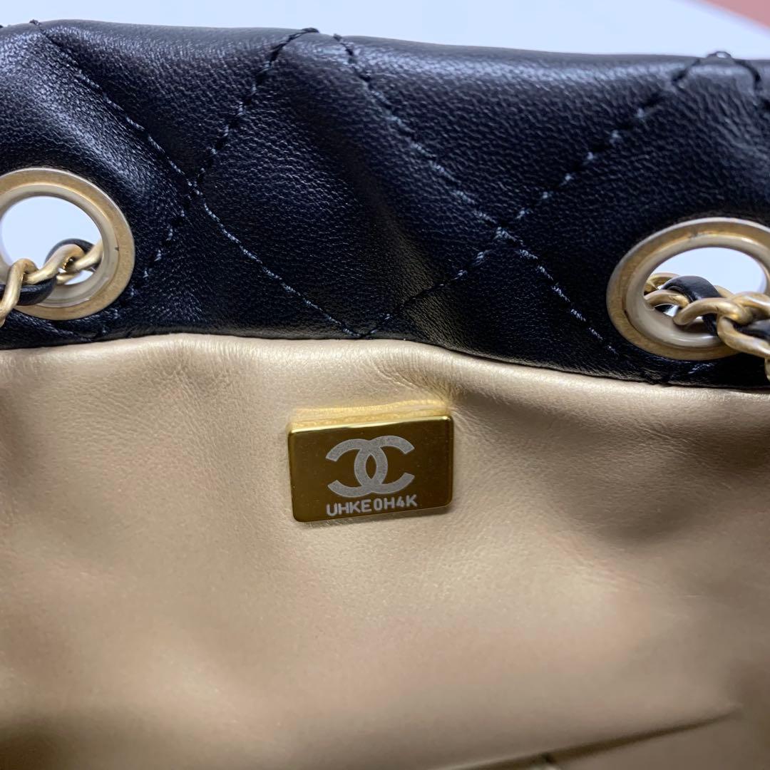 Chanel CC Logo Lambskin Chain Drawstring Shoulder Bag Black — view 7