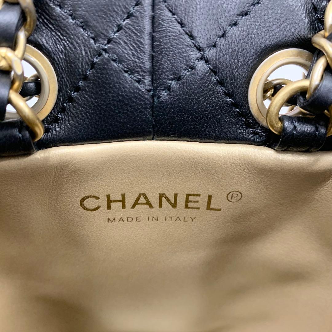 Chanel CC Logo Lambskin Chain Drawstring Shoulder Bag Black — view 8