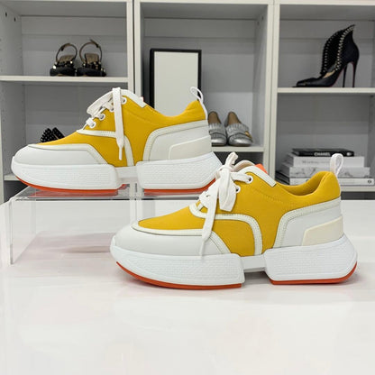Hermes Giga Fabric Leather Sneakers Yellow