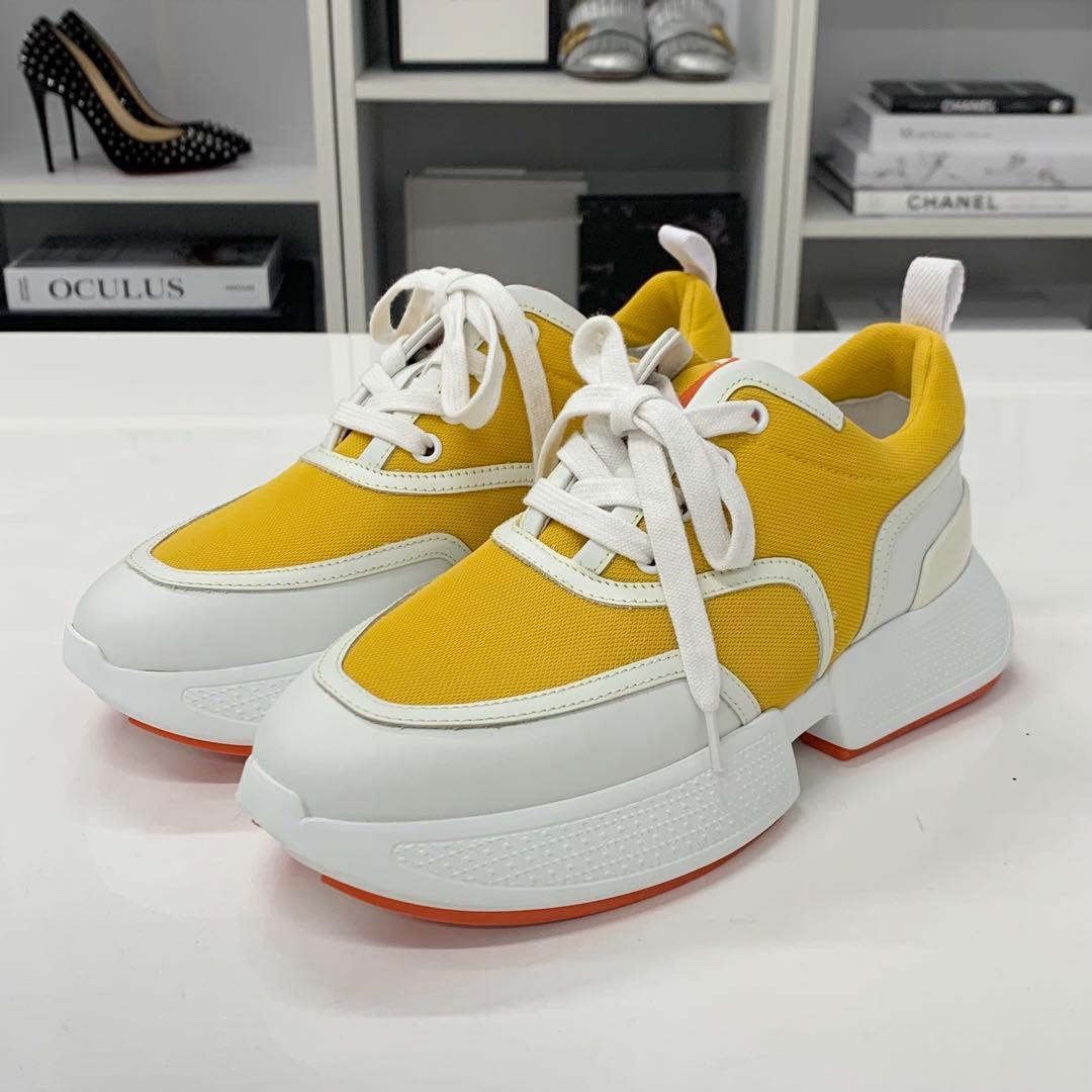 Hermes Giga Fabric Leather Sneakers Yellow