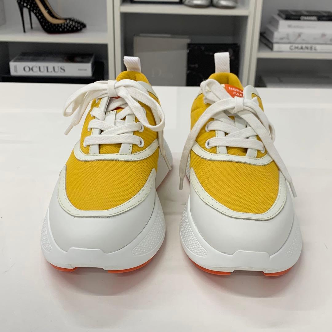 Hermes Giga Fabric Leather Sneakers Yellow