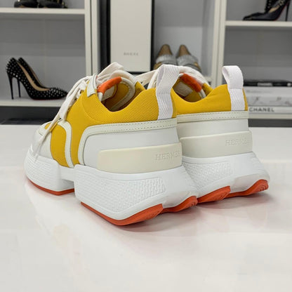Hermes Giga Fabric Leather Sneakers Yellow