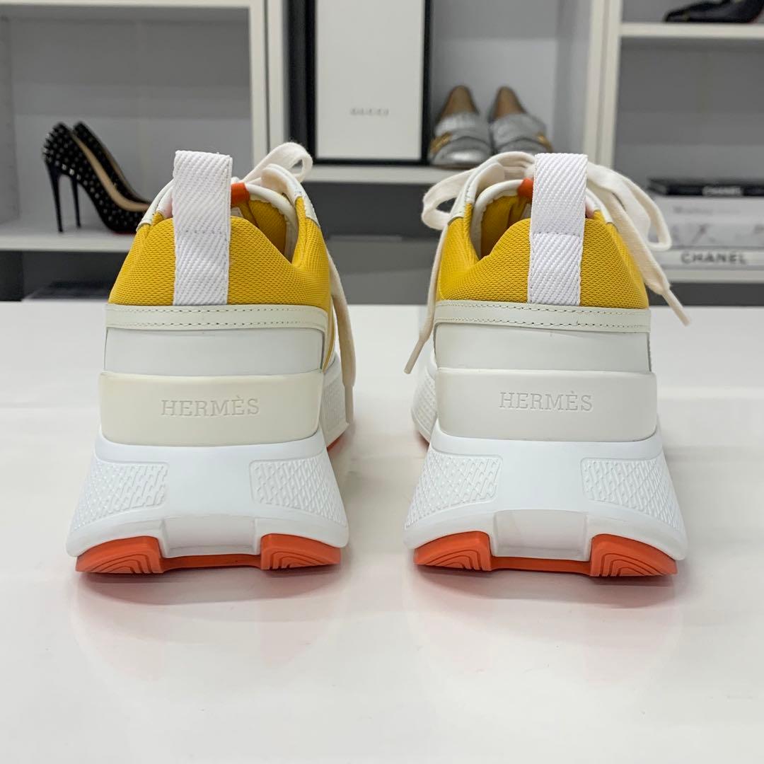 Hermes Giga Fabric Leather Sneakers Yellow