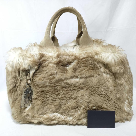 Prada Eco Rabbit Fur Handbag Canapa GM Charm