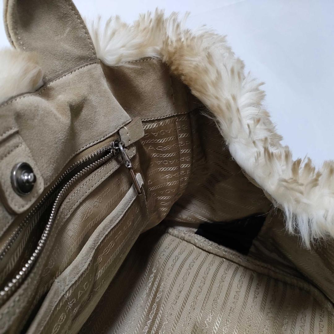 Prada Eco Rabbit Fur Handbag Canapa GM Charm — view 8