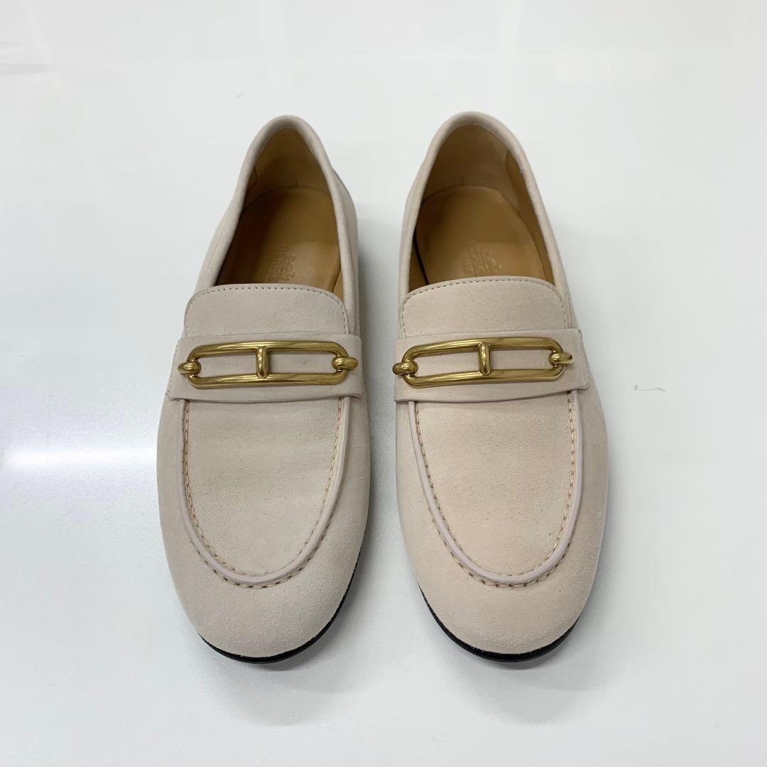 Hermes Colette Suede Roulis Buckle Moccasins Loafers Pink Beige — view 2