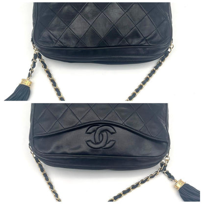 Chanel Quilted Shoulder Bag Crossbody Fringe Navy — view 6