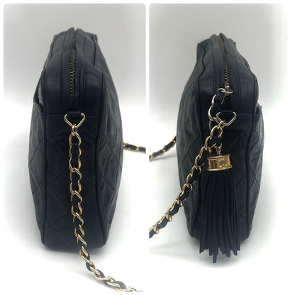 Chanel Quilted Shoulder Bag Crossbody Fringe Navy — view 7