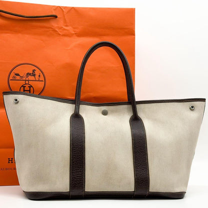 Hermes Garden Party PM Canvas Leather Officier Beige Tote Bag