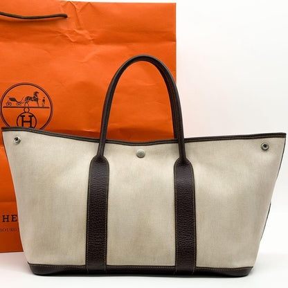 Hermes Garden Party PM Canvas Leather Officier Beige Tote Bag — view 2