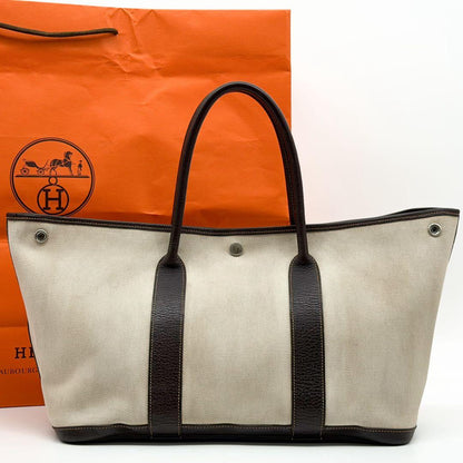 Hermes Garden Party PM Canvas Leather Officier Beige Tote Bag — view 3