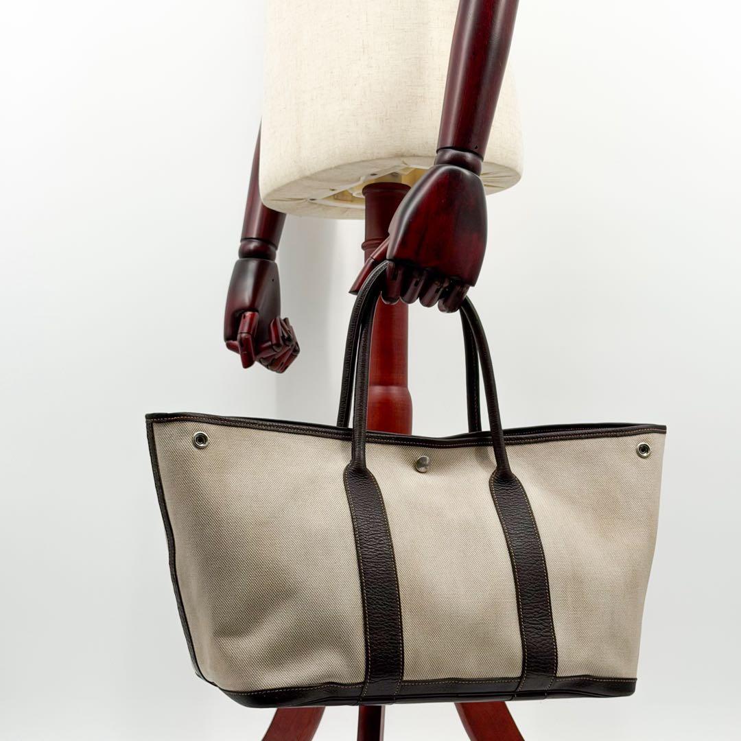 Hermes Garden Party PM Canvas Leather Officier Beige Tote Bag — view 4