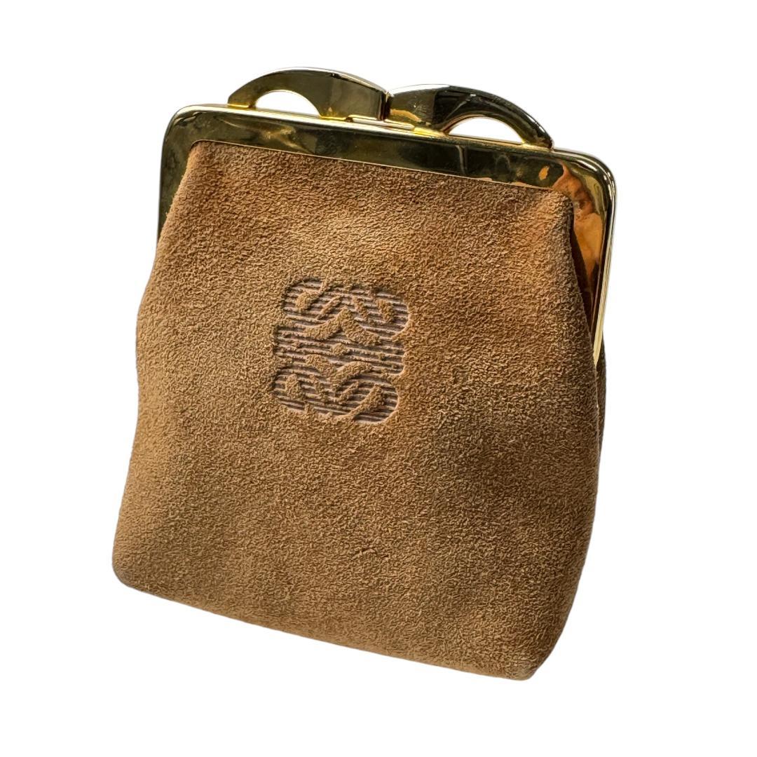 Loewe Anagram Suede Coin Case Kiss Lock Vintage