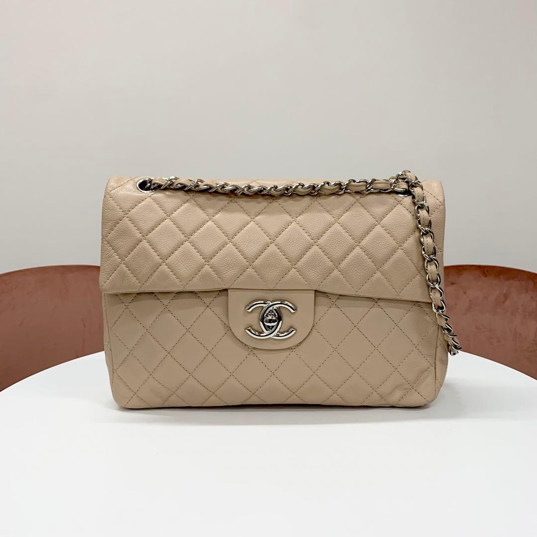 Chanel Big Quilted Caviar Leather CC Logo Shoulder