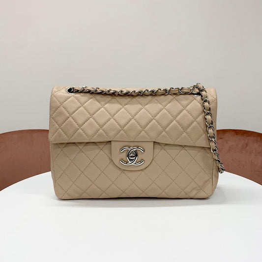 Chanel Big Quilted Caviar Leather CC Logo Shoulder
