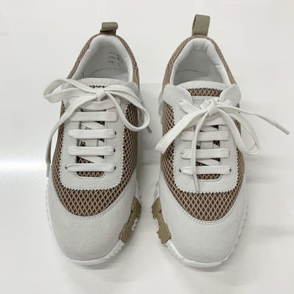 Unused Hermes Bouncing Fabric Suede Sneakers Beige