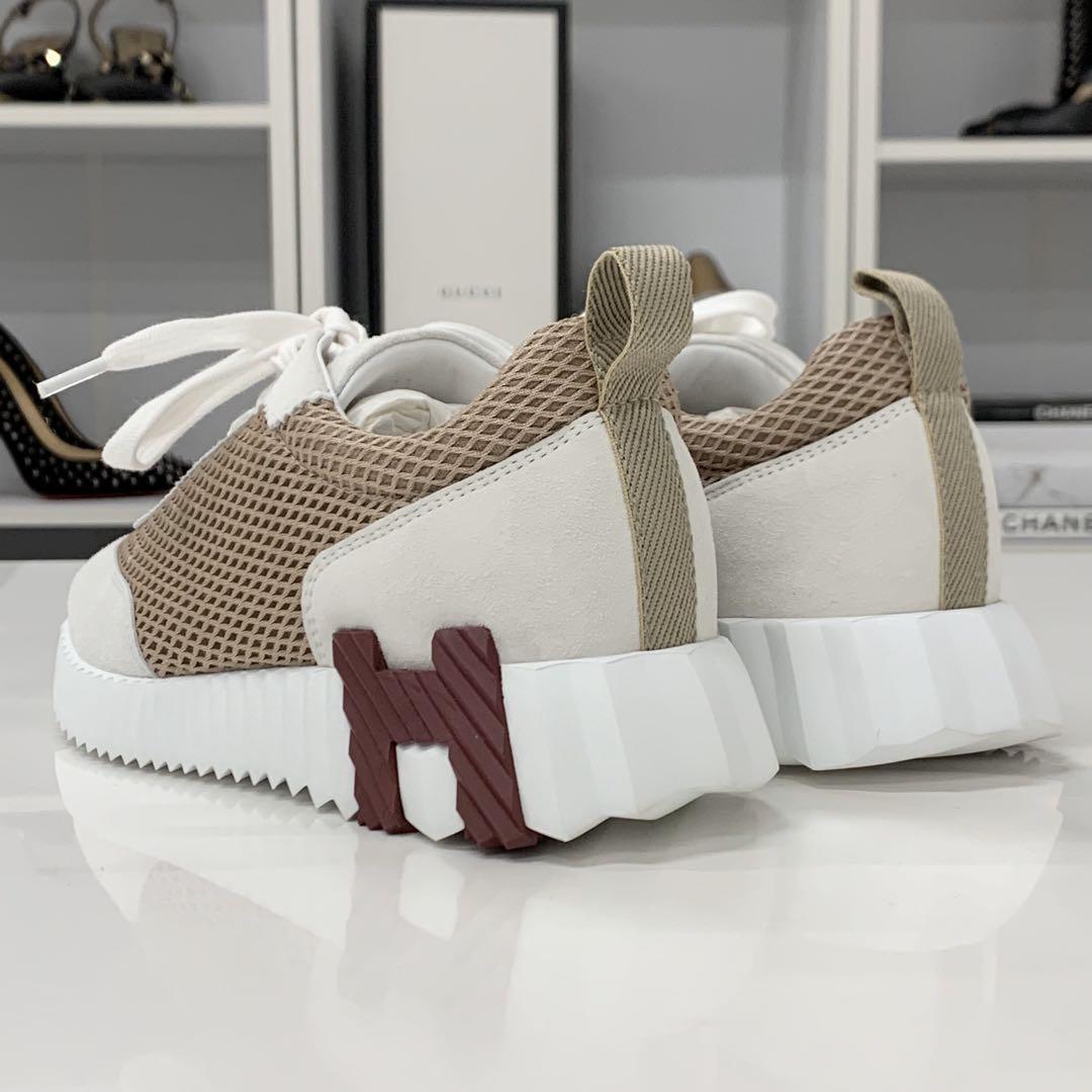 Unused Hermes Bouncing Fabric Suede Sneakers Beige