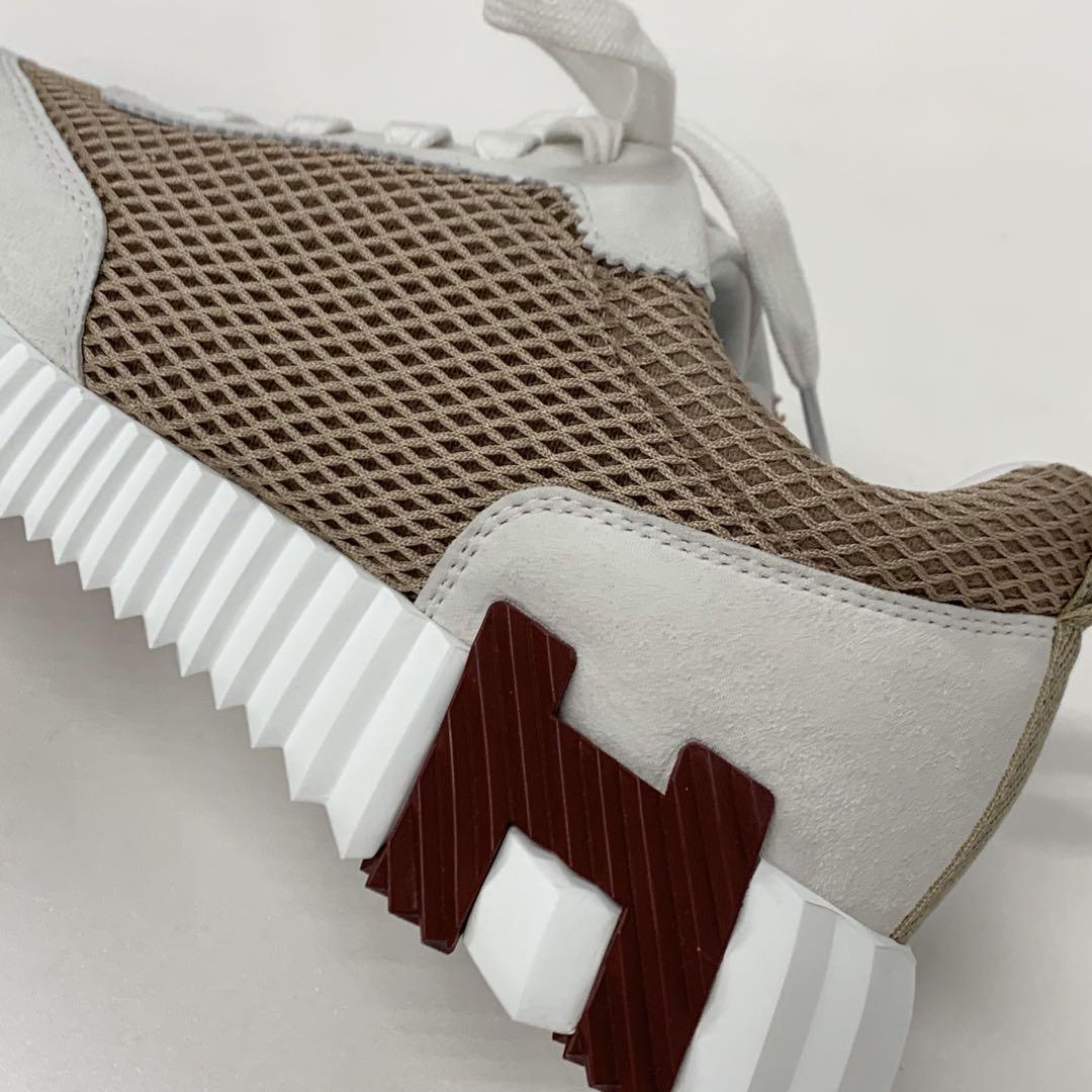 Unused Hermes Bouncing Fabric Suede Sneakers Beige