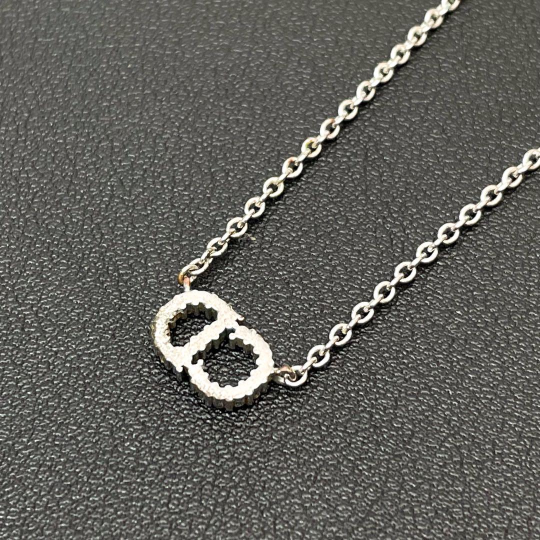 Dior Clair D Lune CD Logo Necklace Rhinestone Silver — view 3