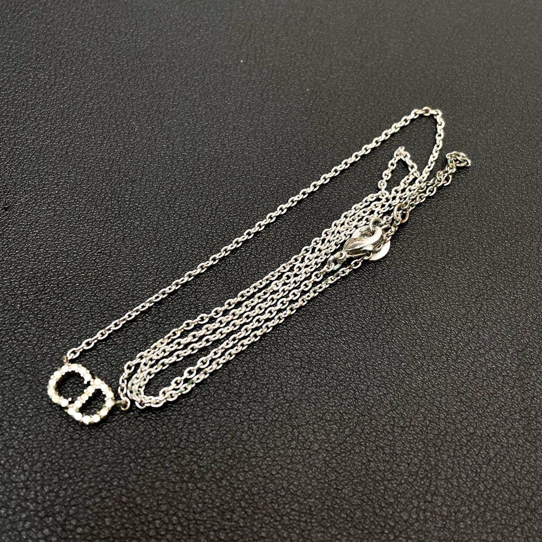 Dior Clair D Lune CD Logo Necklace Rhinestone Silver — view 5