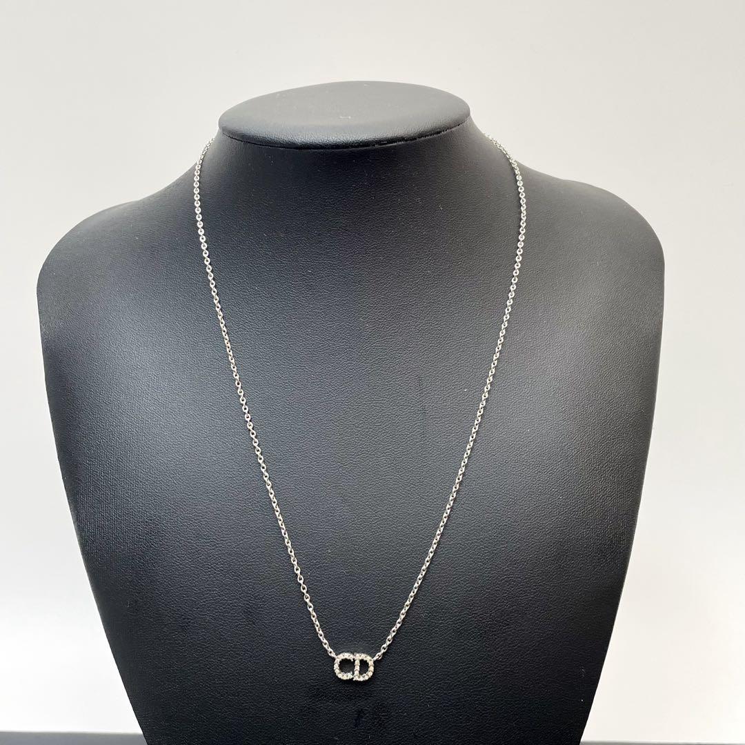 Dior Clair D Lune CD Logo Necklace Rhinestone Silver — view 6