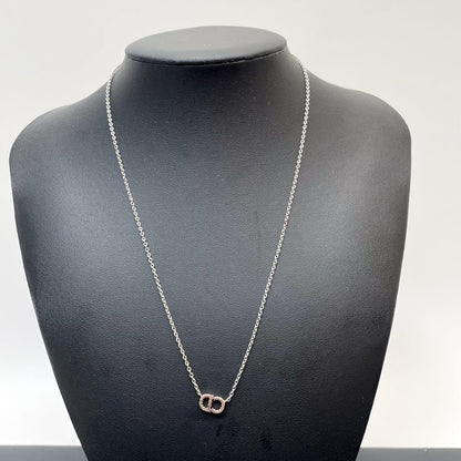 Dior Clair D Lune CD Logo Necklace Rhinestone Silver — view 7