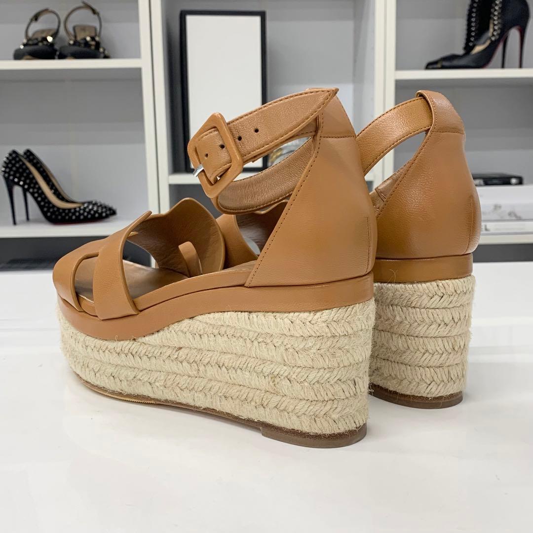 Hermes Herda Leather Wedge Sole Espadrille Strap Sandals