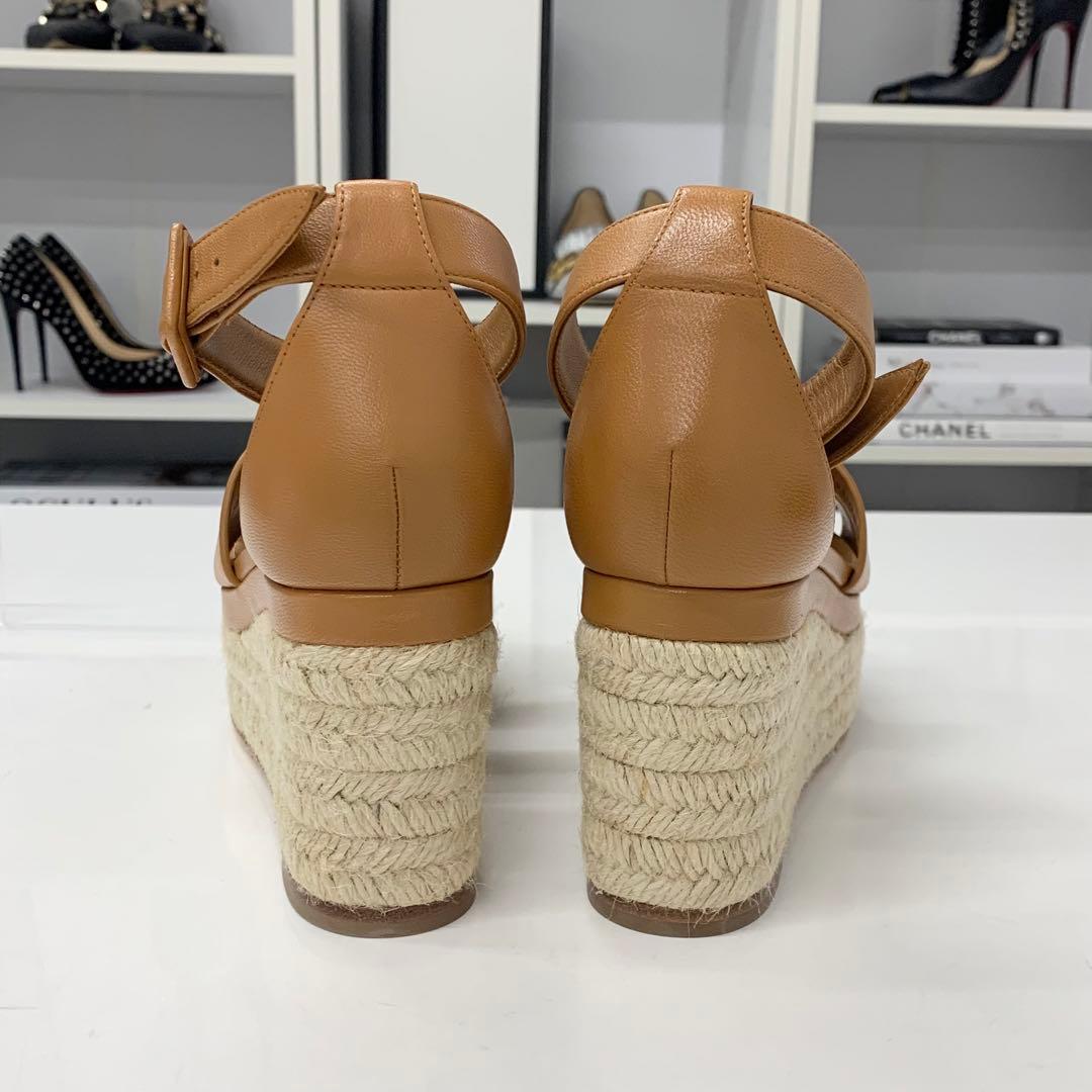 Hermes Herda Leather Wedge Sole Espadrille Strap Sandals