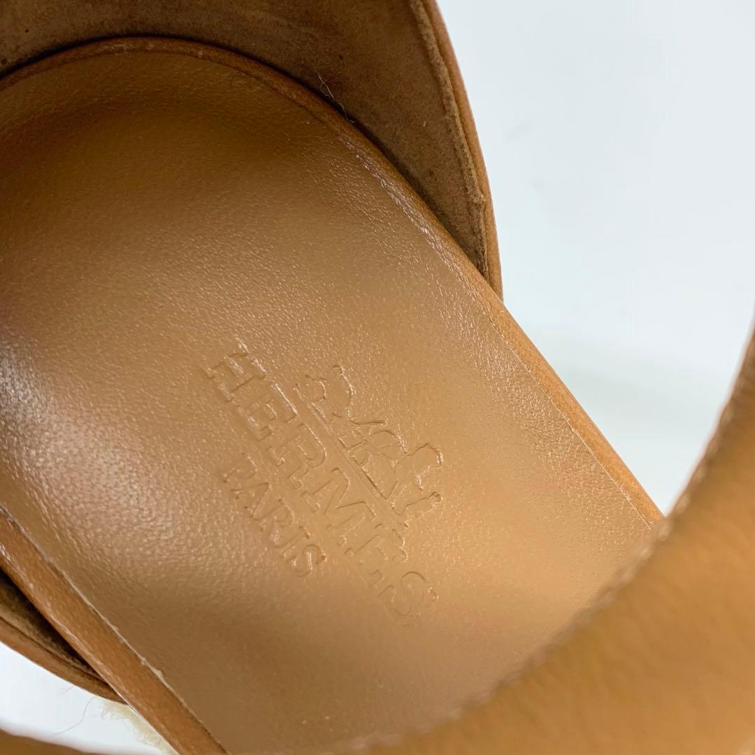 Hermes Herda Leather Wedge Sole Espadrille Strap Sandals