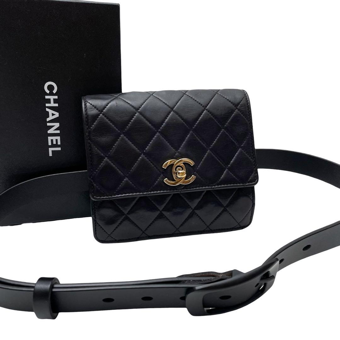 Chanel Quilted Lambskin Waist Belt Bag CC Logo Black