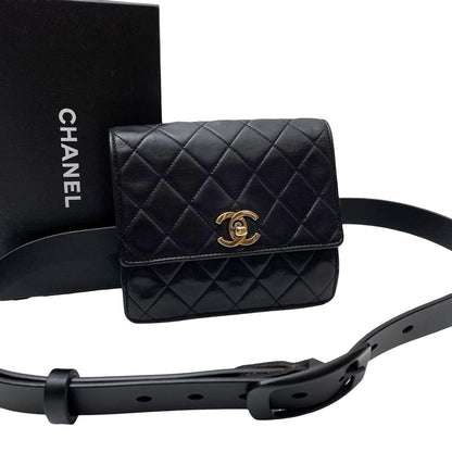 Chanel Quilted Lambskin Waist Belt Bag CC Logo Black