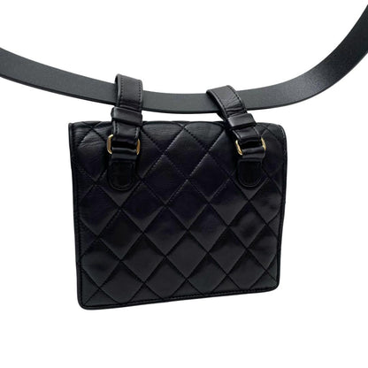 Chanel Quilted Lambskin Waist Belt Bag CC Logo Black — view 2