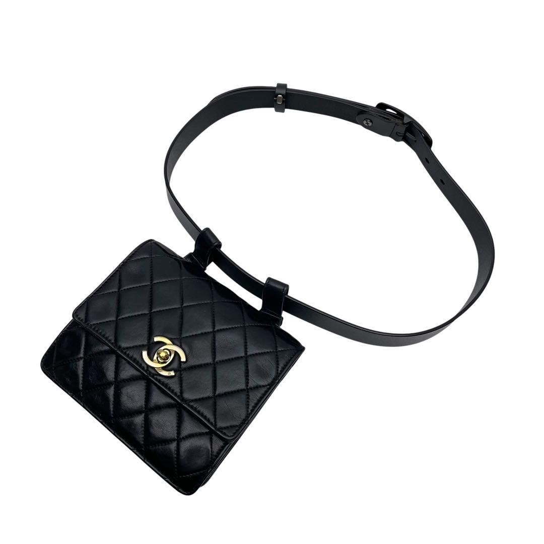 Chanel Quilted Lambskin Waist Belt Bag CC Logo Black — view 3