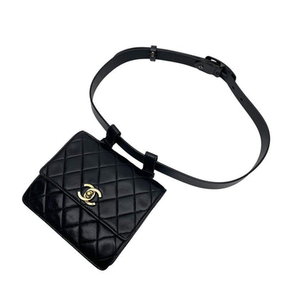 Chanel Quilted Lambskin Waist Belt Bag CC Logo Black — view 3