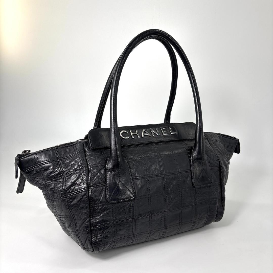 Chanel Super Choco Bar Leather Handbag Black