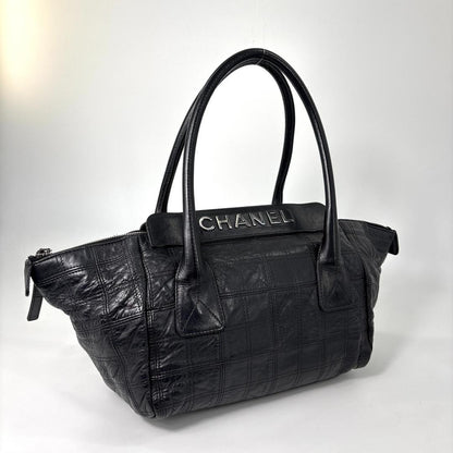 Chanel Super Choco Bar Leather Handbag Black
