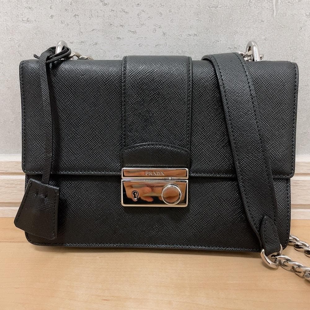 Prada Saffiano Chain Shoulder Bag Black