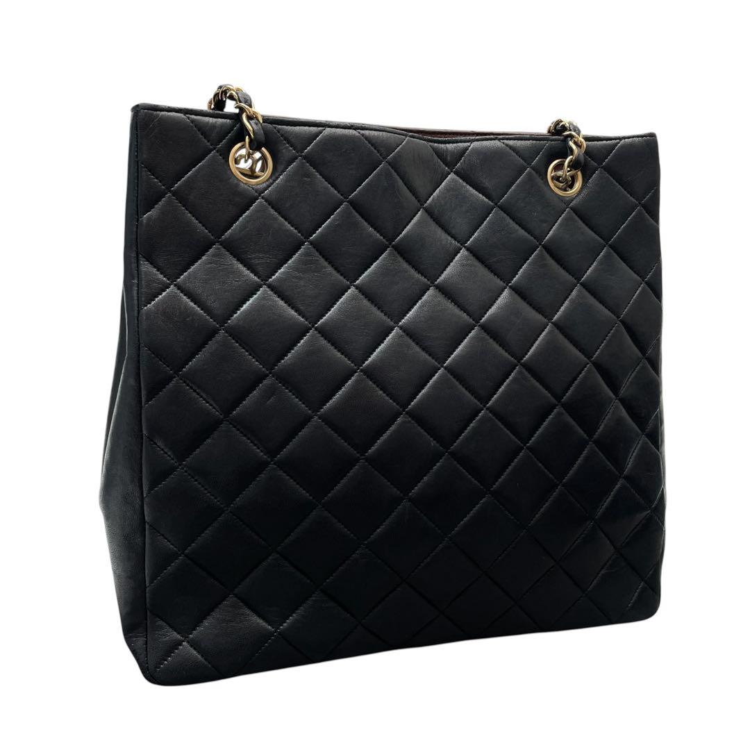 Chanel Quilted Lambskin Chain Shoulder Tote Bag Black — view 2