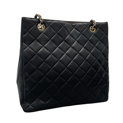 Chanel Quilted Lambskin Chain Shoulder Tote Bag Black — view 2