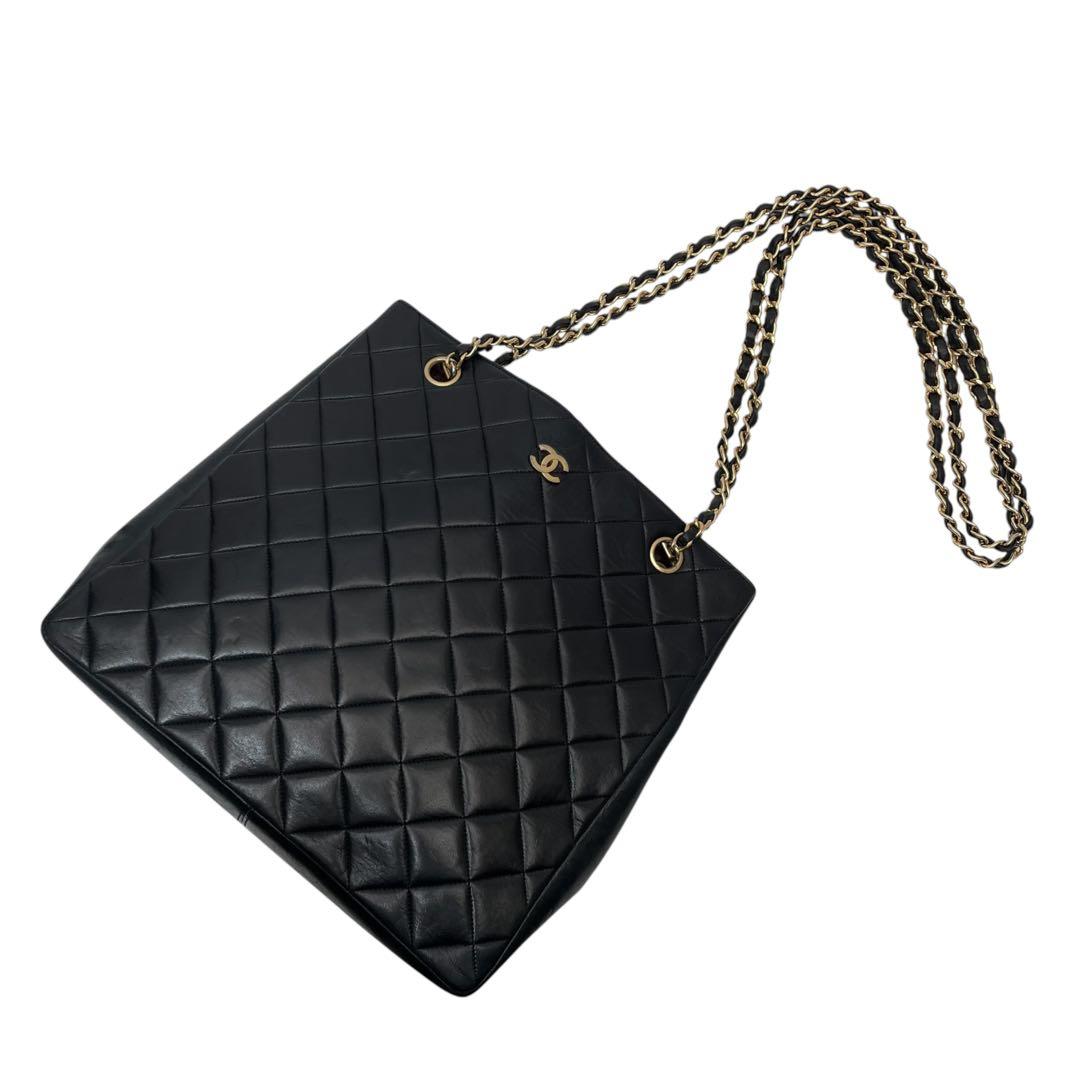 Chanel Quilted Lambskin Chain Shoulder Tote Bag Black — view 3