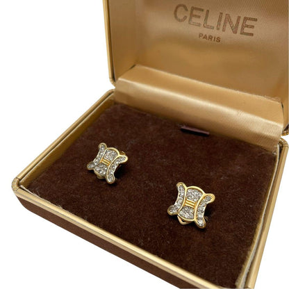 Celine Triomphe Rhinestone Earrings Gold