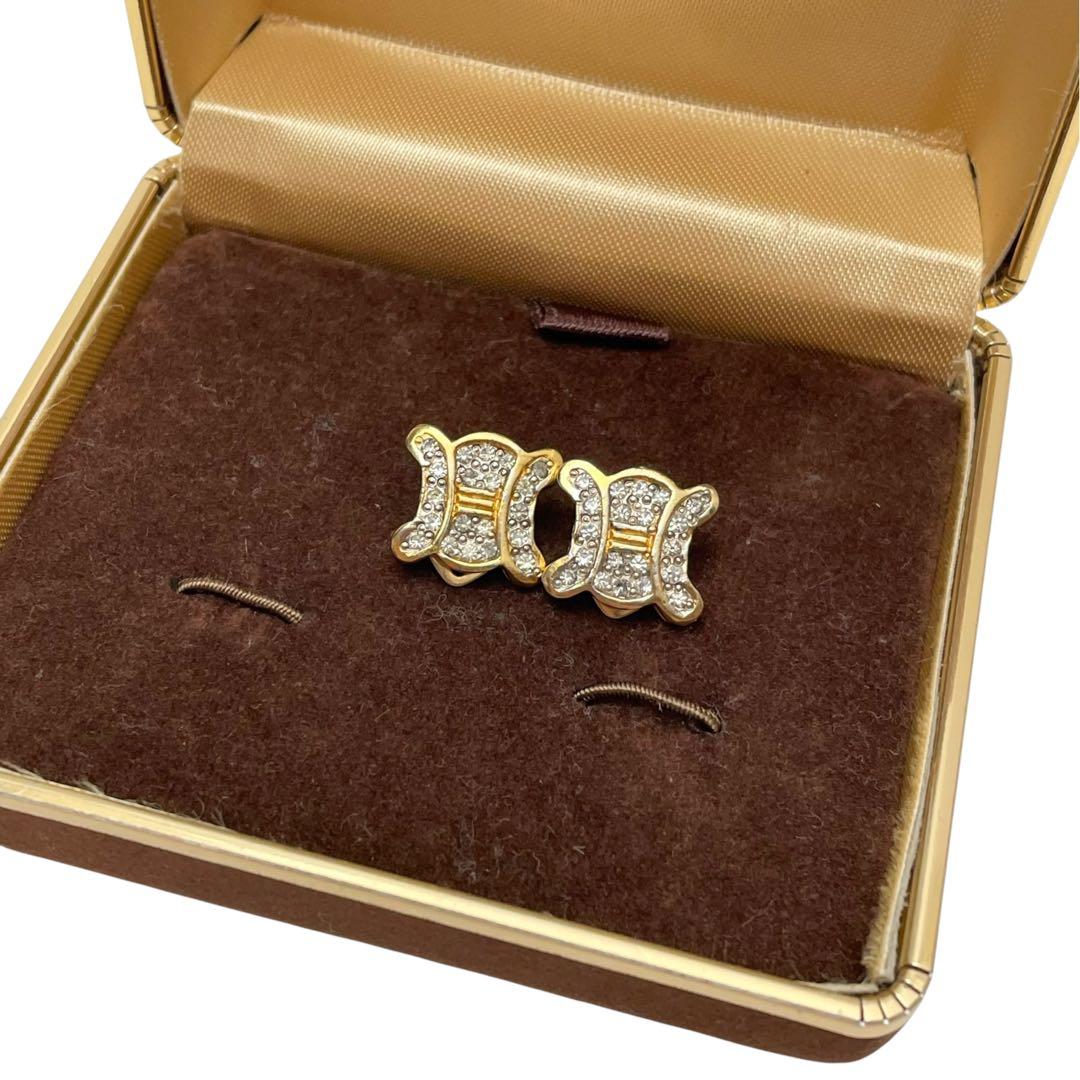 Celine Triomphe Rhinestone Earrings Gold — view 2