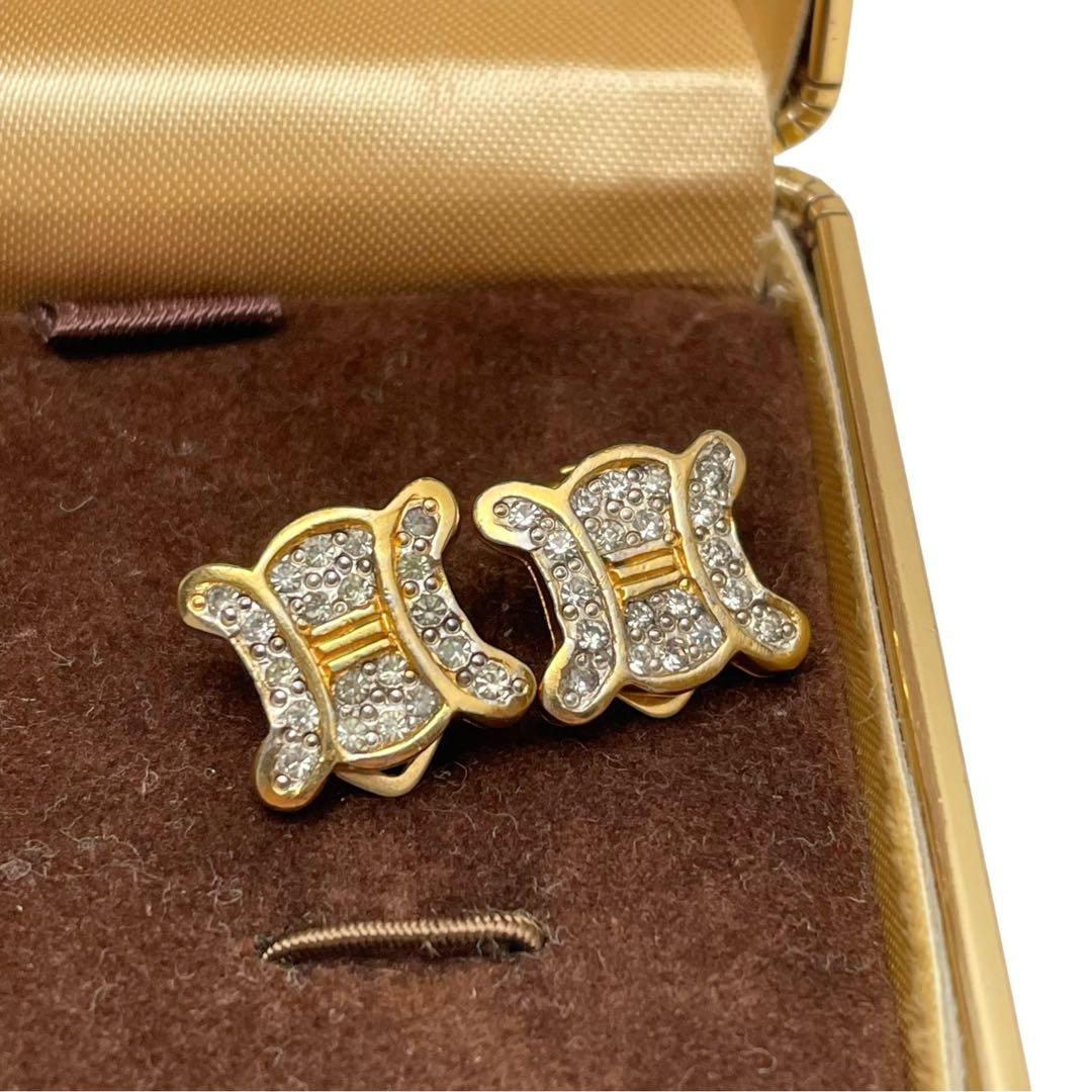 Celine Triomphe Rhinestone Earrings Gold — view 3