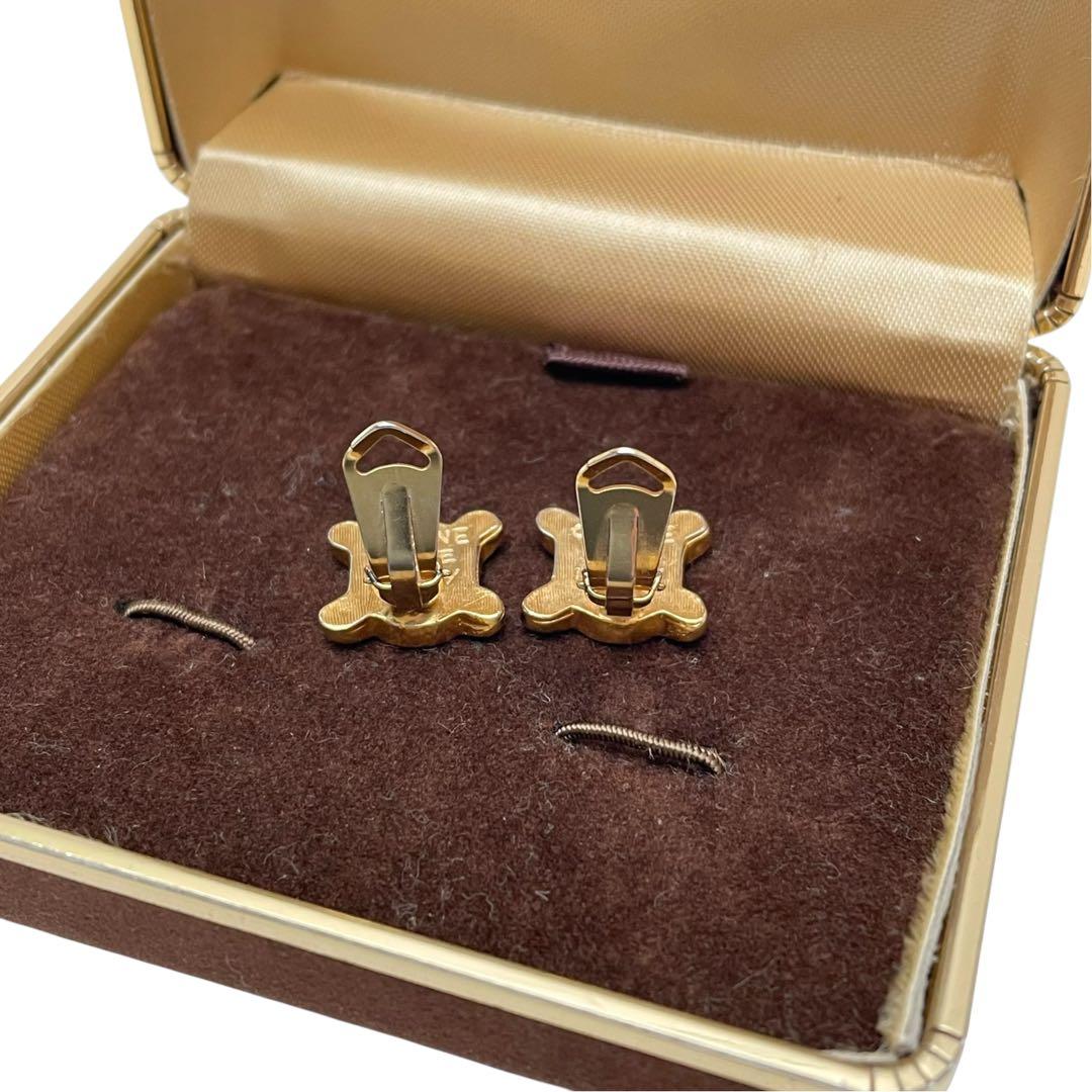 Celine Triomphe Rhinestone Earrings Gold — view 5