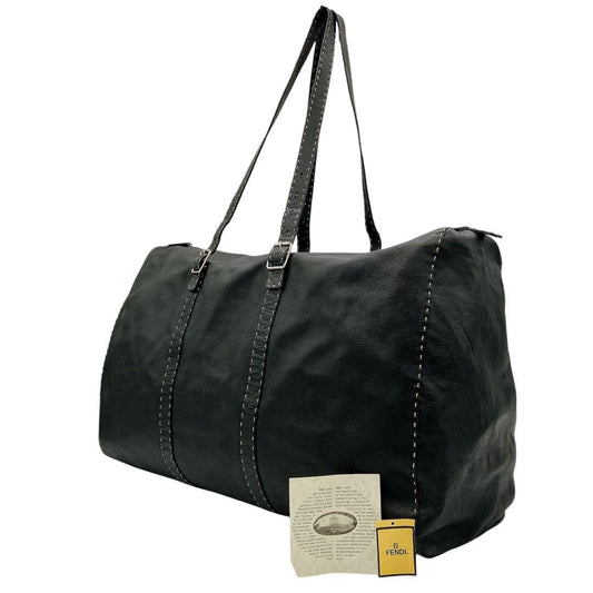 Fendi Boston Bag Travel Bag Selleria Leather Black