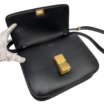 Celine Leather Classic Box Shoulder Bag Black — view 7