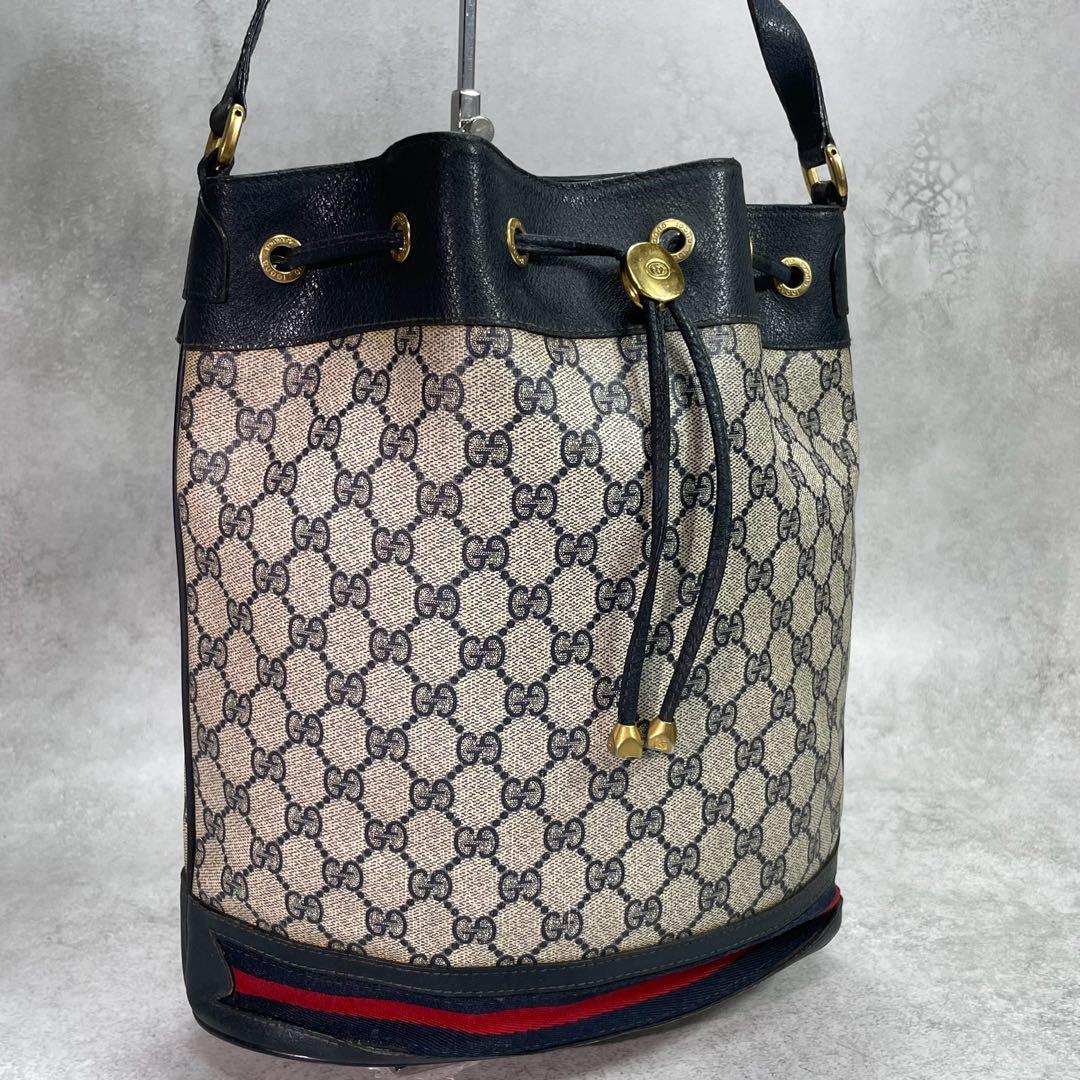 Gucci GG Sherry Line Shoulder Bag Navy Leather Drawstring