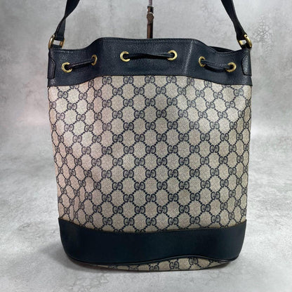 Gucci GG Sherry Line Shoulder Bag Navy Leather Drawstring — view 3